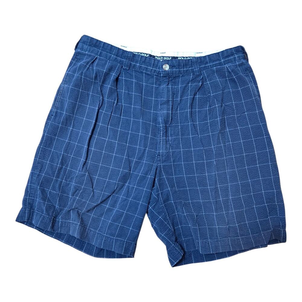 Vintage Polo Golf Ralph Lauren Seersucker Shorts Mens 34 Navy Windowpane 90s